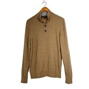 Express Men’s Wool Blend Pullover 1/4 Button Front‎ Mock Neck Sz M Light Brown
